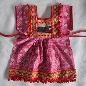 BABY‎ GYPSY dress 6 month 12 month boho dress pink red, embellishments pompom